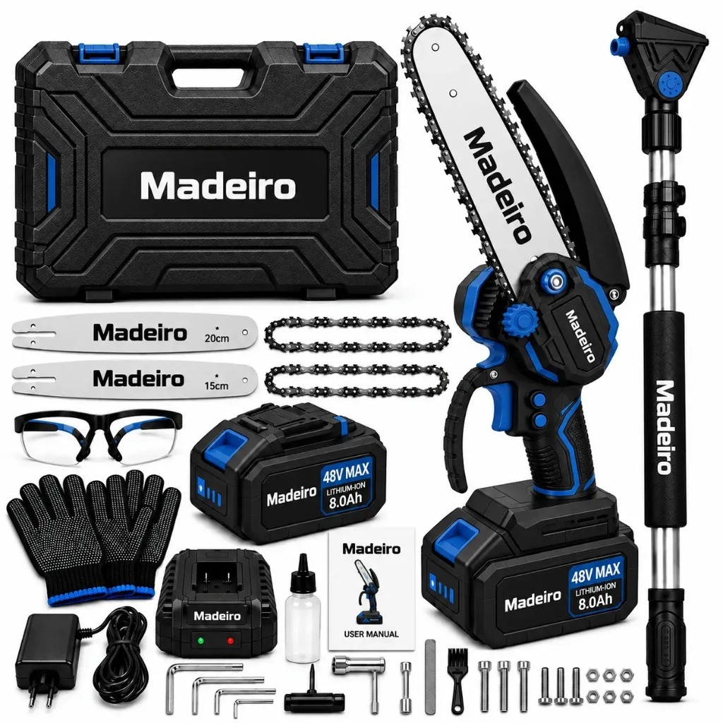 Inhalt der Madeiro™ Mini-Kettensäge 3-in-1 Verpackung